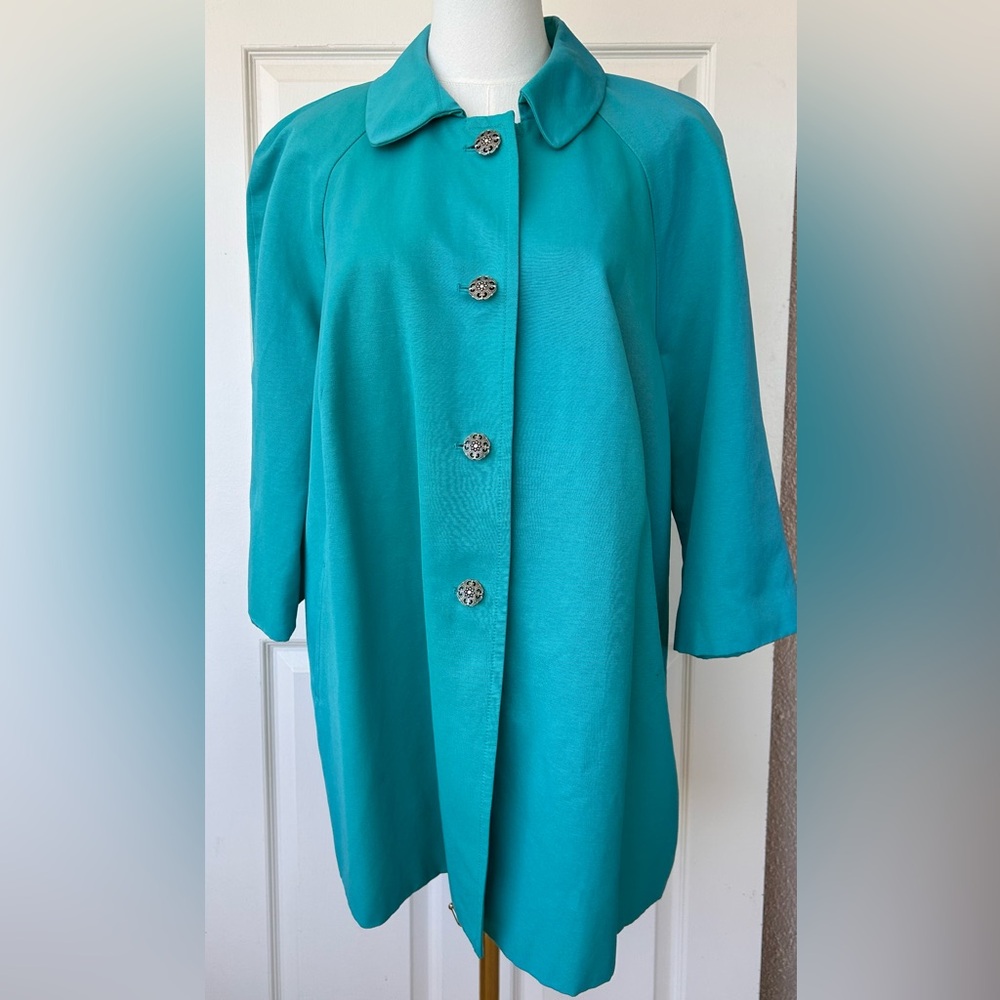 Rafaella Woman Aqua A-Line Raincoat Lined Size 1X‎